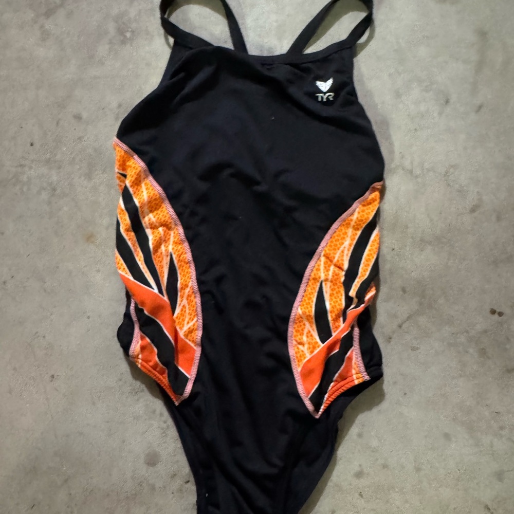 TYR Black Swimsuit with Orange Accents